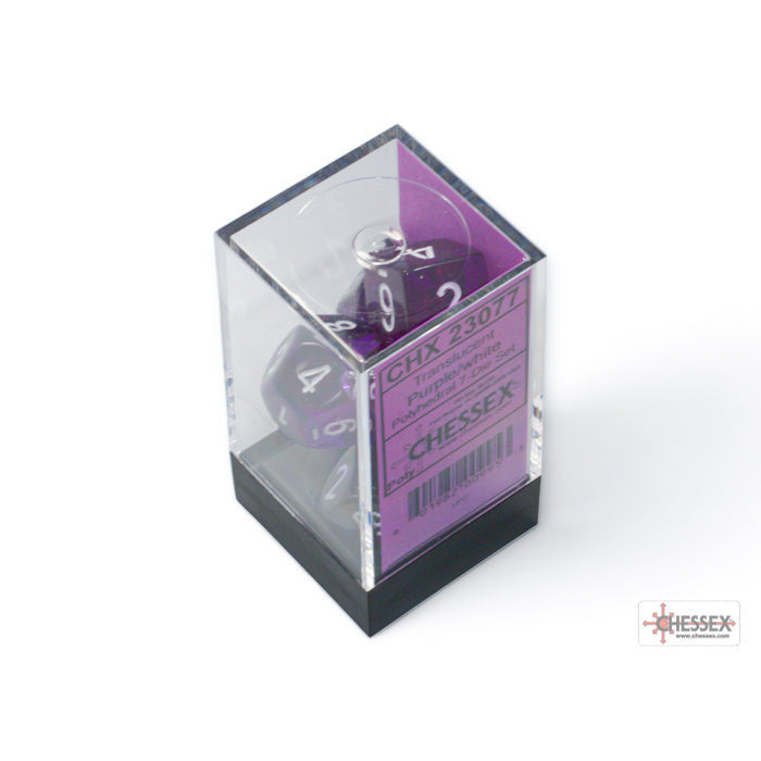 Translucent Purple/white Polyhedral 7-Dice Set