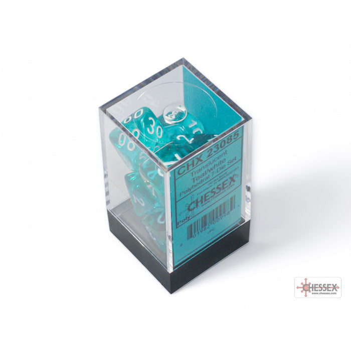 Translucent Teal/white Polyhedral 7-Dice Set