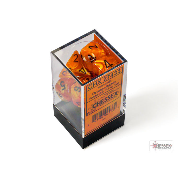Vortex Orange/black Polyhedral 7-Dice Set