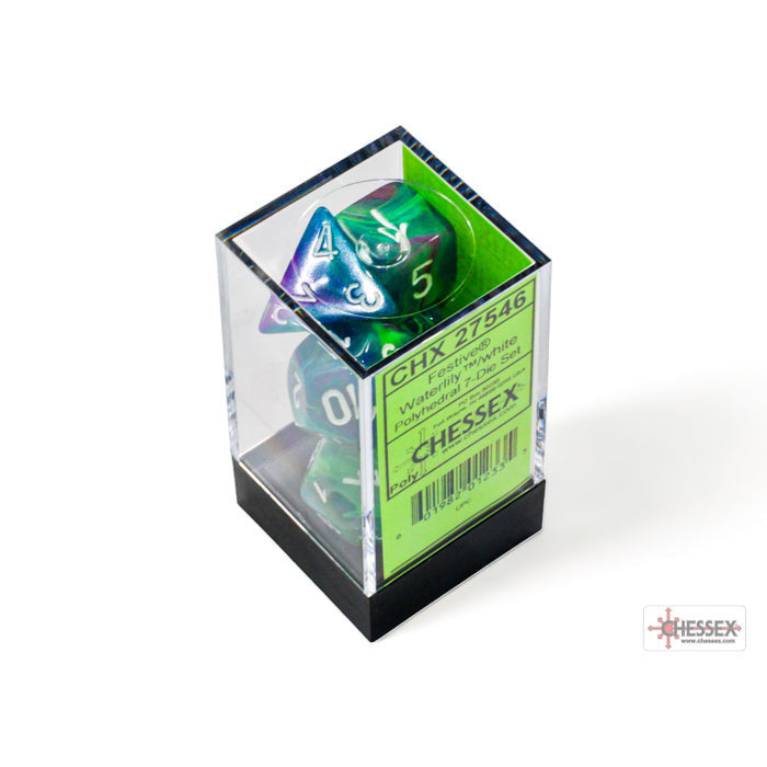 Festive Waterlily/white Polyhedral 7-Dice Set