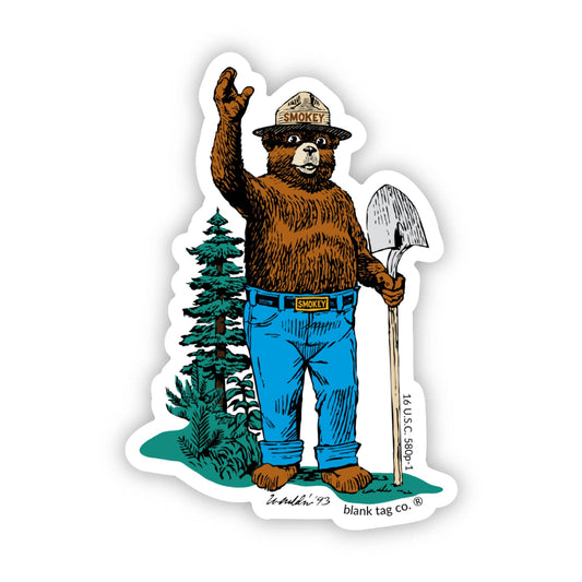 Smokey Bear Waterproof Sticker - Smokey With A Shovel