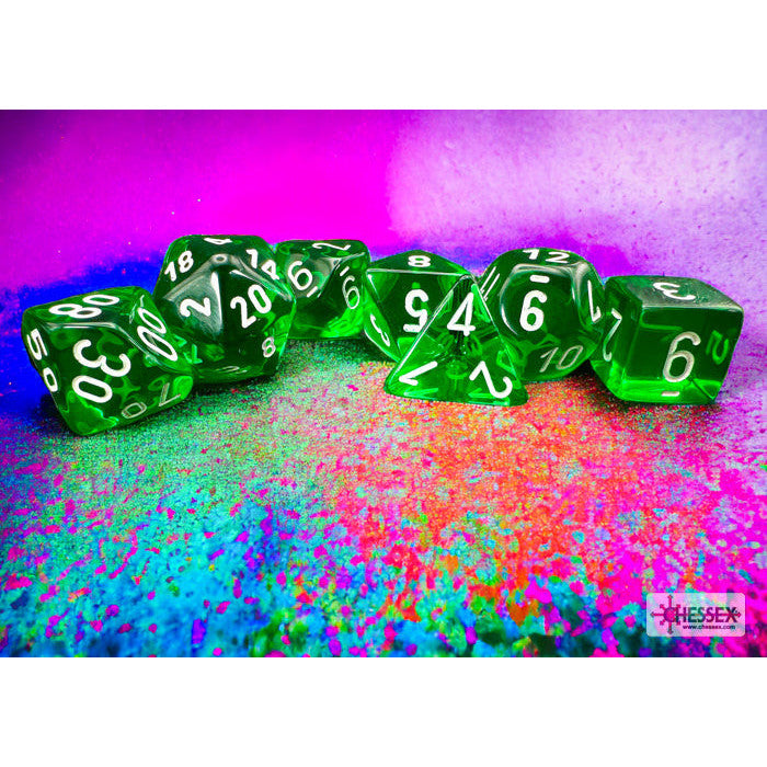 Translucent Green/white Polyhedral 7-Dice Set