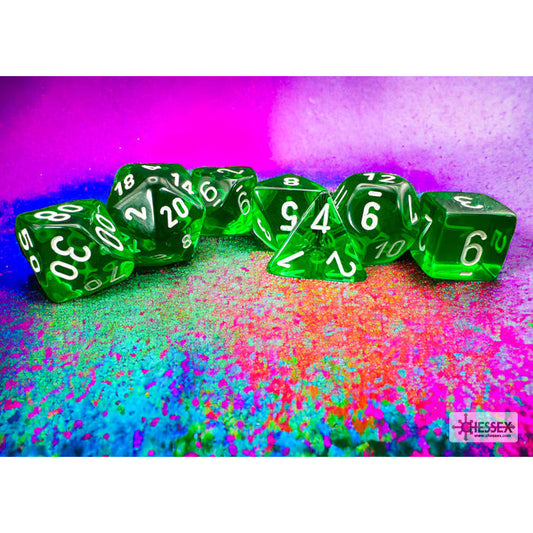 Translucent Green/white Polyhedral 7-Dice Set