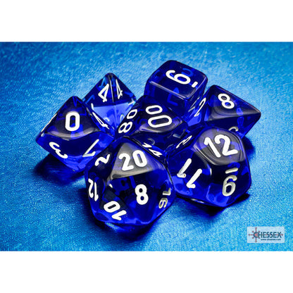 Translucent Blue/white Polyhedral 7-Dice Set