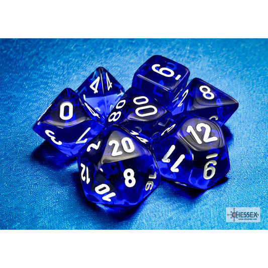 Translucent Blue/white Polyhedral 7-Dice Set