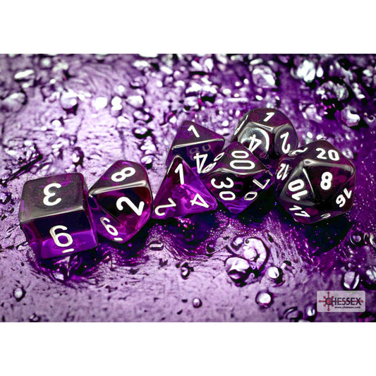 Translucent Purple/white Polyhedral 7-Dice Set