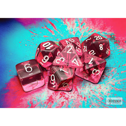 Translucent Pink/white Polyhedral 7-Dice Set