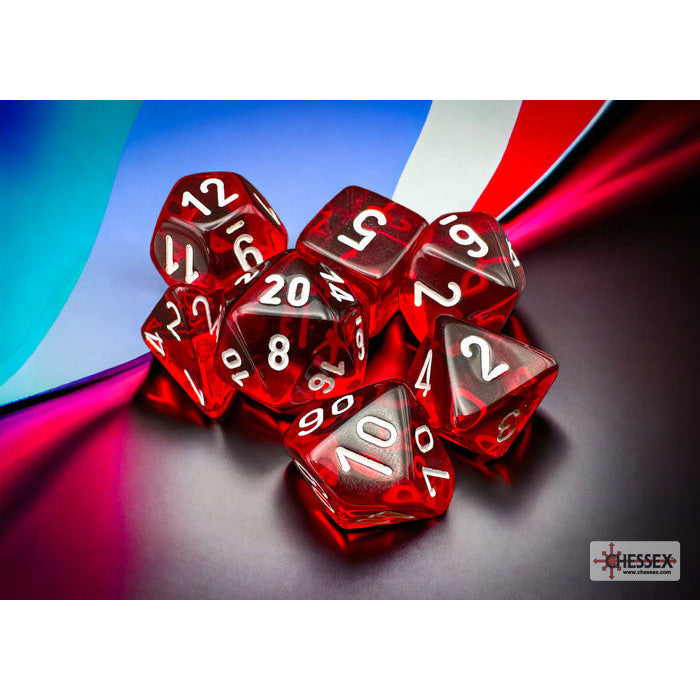 Translucent Red/white Polyhedral 7-Dice Set