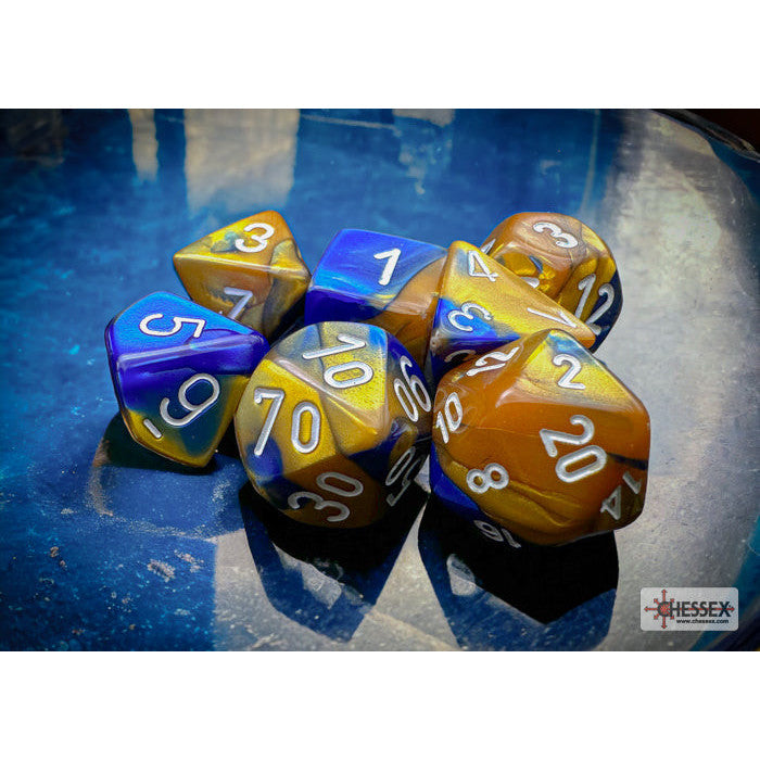 Gemini Blue-Gold/white Polyhedral 7-Dice Set