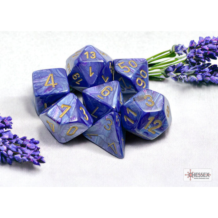 Lustrous Purple/gold Polyhedral 7-Dice Set
