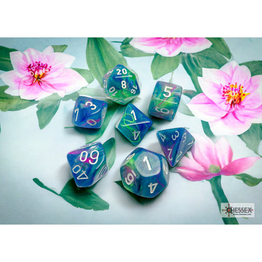 Festive Waterlily/white Polyhedral 7-Dice Set
