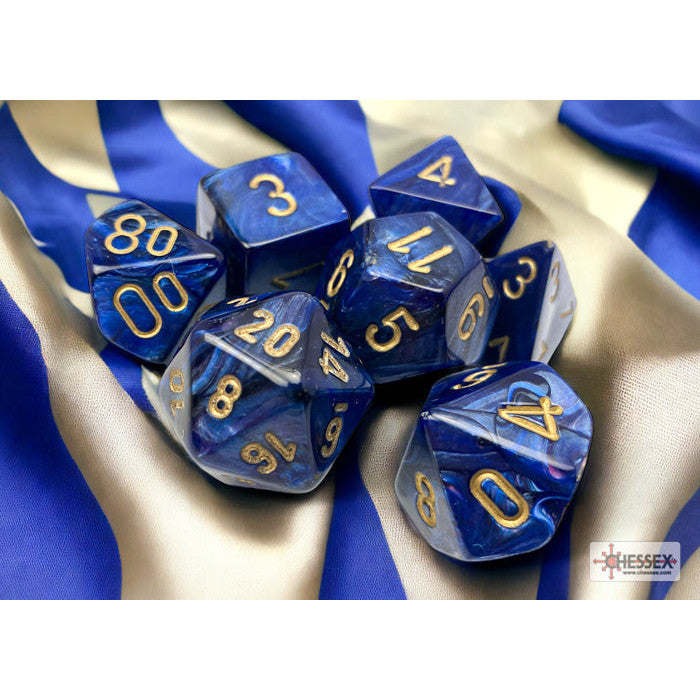 Scarab Royal Blue/gold Polyhedral 7-Dice Set