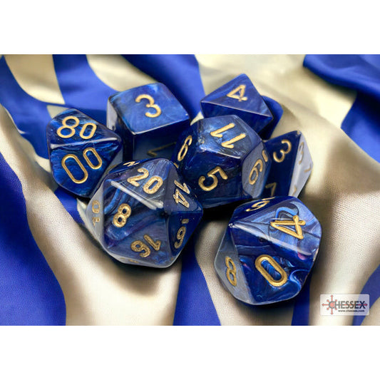 Scarab Royal Blue/gold Polyhedral 7-Dice Set