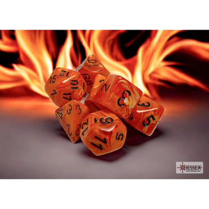 Vortex Orange/black Polyhedral 7-Dice Set
