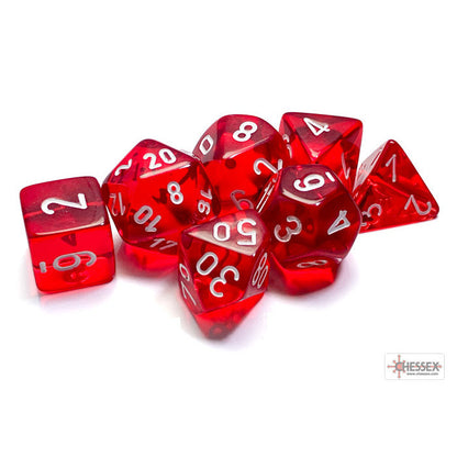 Translucent Red/white Polyhedral 7-Dice Set