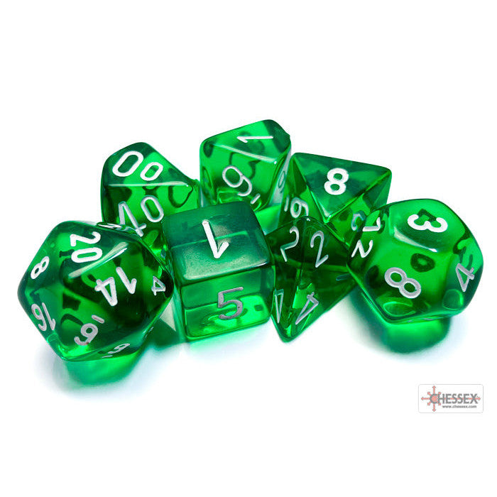 Translucent Green/white Polyhedral 7-Dice Set