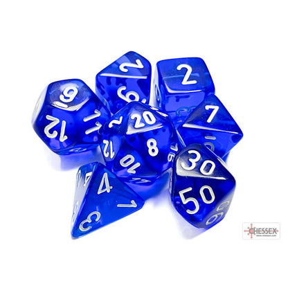 Translucent Blue/white Polyhedral 7-Dice Set