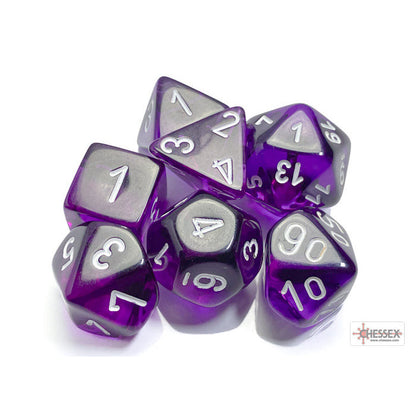 Translucent Purple/white Polyhedral 7-Dice Set