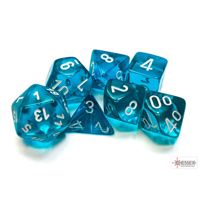Translucent Teal/white Polyhedral 7-Dice Set
