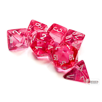 Translucent Pink/white Polyhedral 7-Dice Set