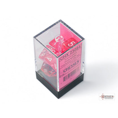 Translucent Pink/white Polyhedral 7-Dice Set