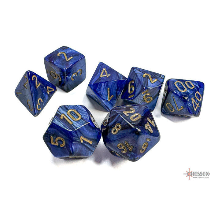Scarab Royal Blue/gold Polyhedral 7-Dice Set
