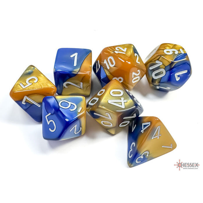 Gemini Blue-Gold/white Polyhedral 7-Dice Set