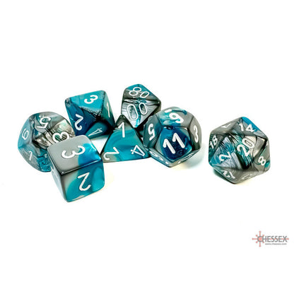 Gemini Steel-Teal/white Polyhedral 7-Dice Set
