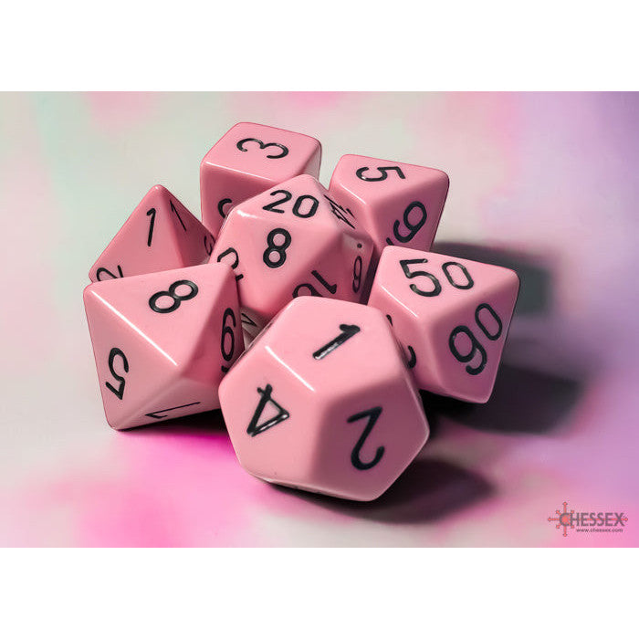Opaque Pastel Pink/black Polyhedral 7-Dice Set