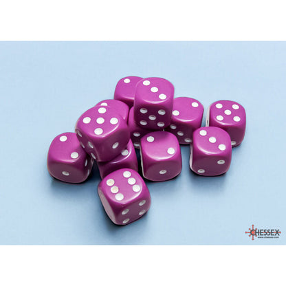 Opaque Light Purple/white 16mm d6 Dice Block (12 dice)