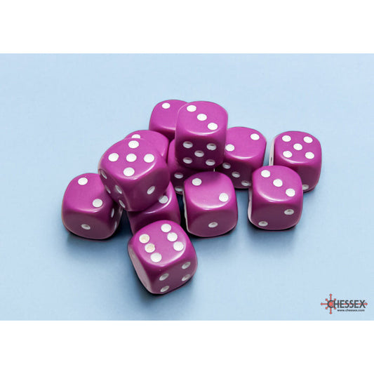 Opaque Light Purple/white 16mm d6 Dice Block (12 dice)