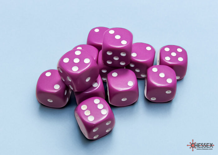 Opaque Light Purple/white 16mm d6 Dice Block (12 dice)