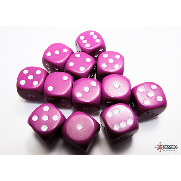 Opaque Light Purple/white 16mm d6 Dice Block (12 dice)