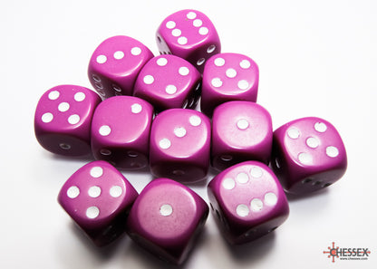 Opaque Light Purple/white 16mm d6 Dice Block (12 dice)