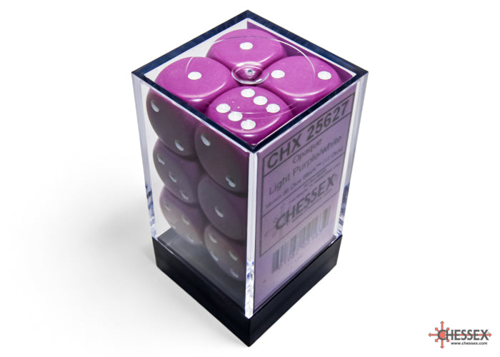 Opaque Light Purple/white 16mm d6 Dice Block (12 dice)
