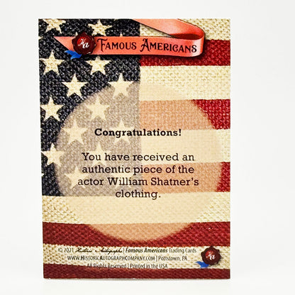 Historic Autographs Famous Americans William Shatner Garment Card