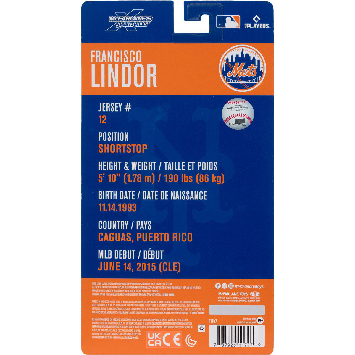 McFarlane SportsPicks Francisco Lindor New York Mets MLB 6-Inch Action Figure