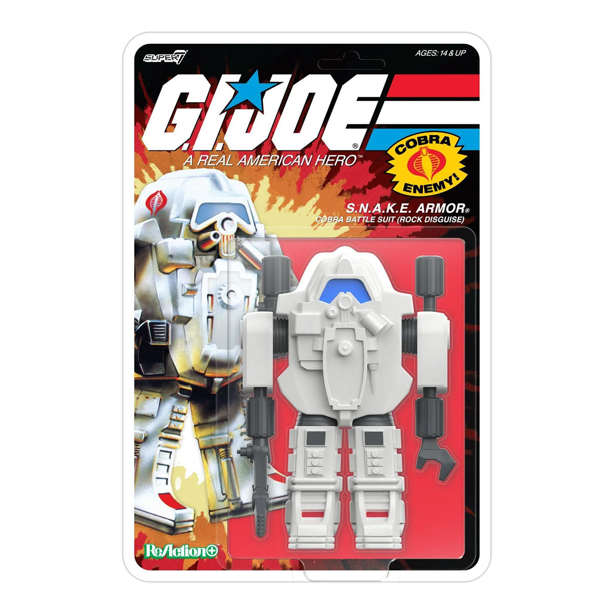 Super7 G.I. Joe SNAKE Armor Cobra Battle Suit Rock Disguise Carded ReAction+ Action Figure