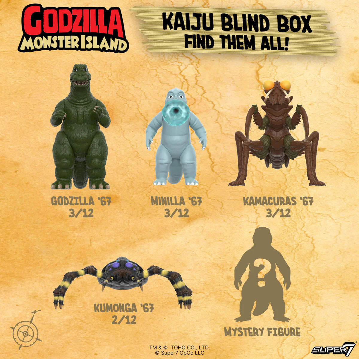 Super7 Reaction Godzilla Monster Island Kaiju Blind Box Case of 12 Action Figures